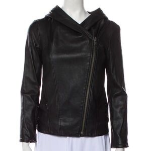 Helmut Lang Lamb Leather Biker Jacket with hood — size Medium